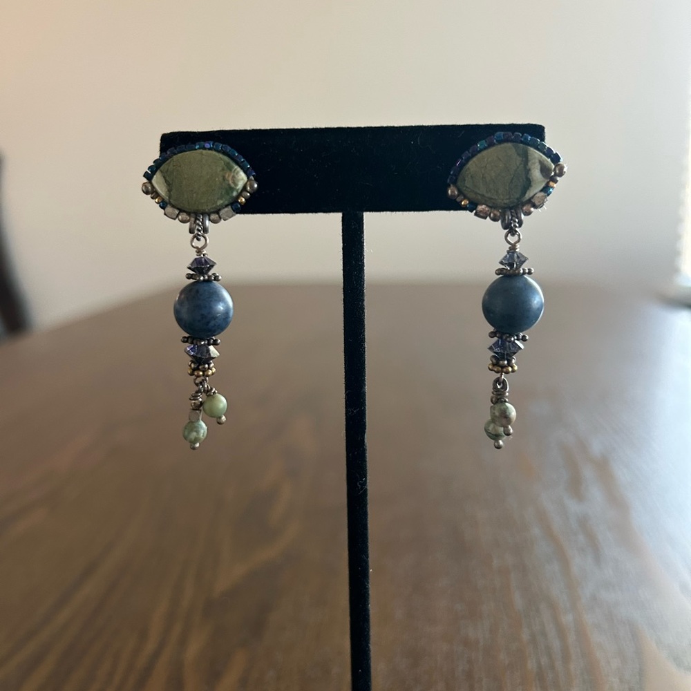Vintage Chipita Elegant Green and Blue Dangle Earrings